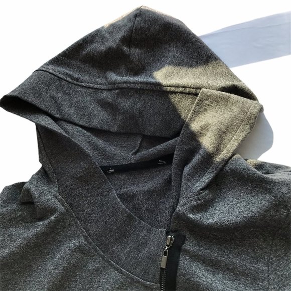 Dark Gray Hooded Zip Jacket, Stretchy, Black M/L - Picture 2 of 7